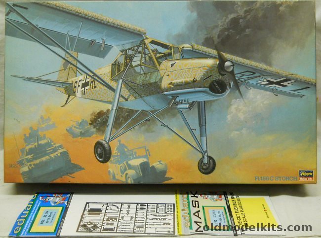 Hasegawa 1/32 Fieseler Fi-156C Storch With Eduard PE and Mask Sets - Mussolini Rescue Plane Sept 12 1943 Italy / 1 Wustennot Staffel North Africa Sping 1941 / Grunherz Russia 1942 / Winter Camo of Previous, ST8 plastic model kit